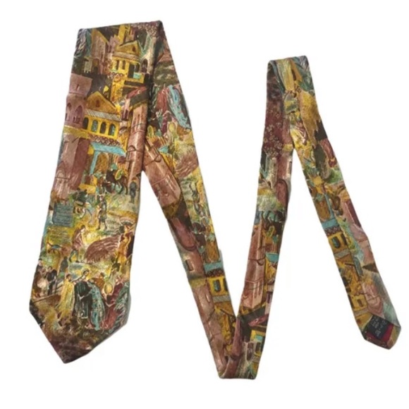 Ermenegildo Zegna vintage 100% silk tie with urban scene pattern - Picture 2 of 12